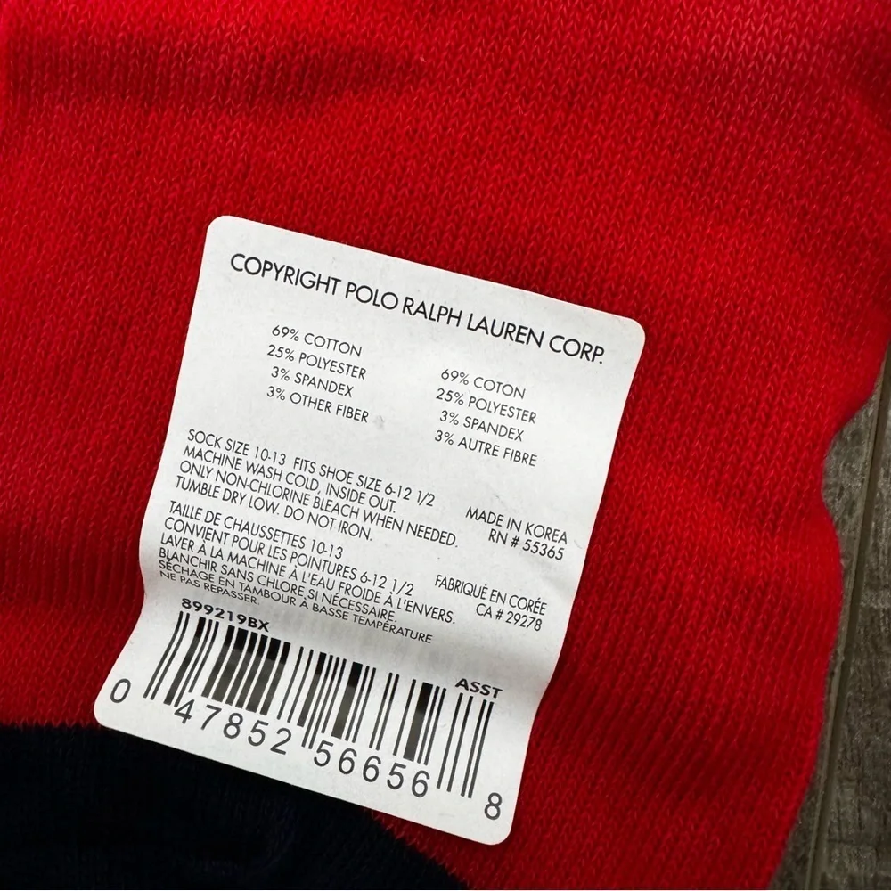 Polo Ralph Lauren Polo Bear Casual Red and Green Socks Cotton Blend New Sz 6-12